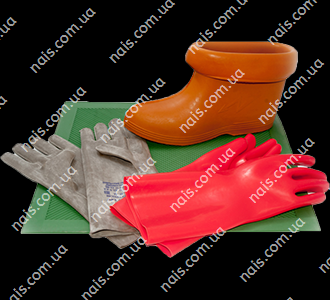 Діелектричний комплект пожежного, ножиці діелектричні, рукавички, килимок, боти